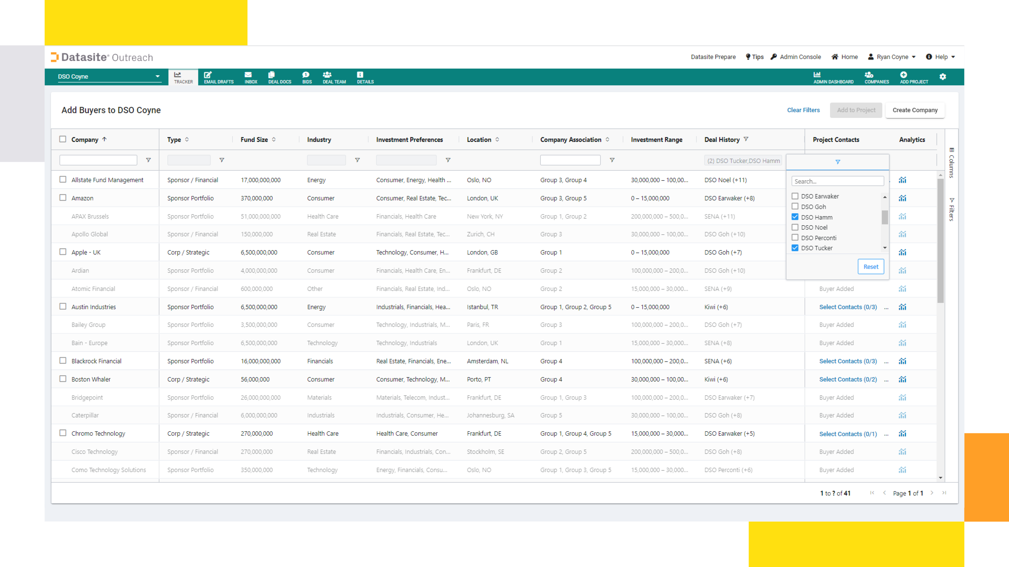 VDR provider Datasite Outreach™ add buyers to DSO Coyne