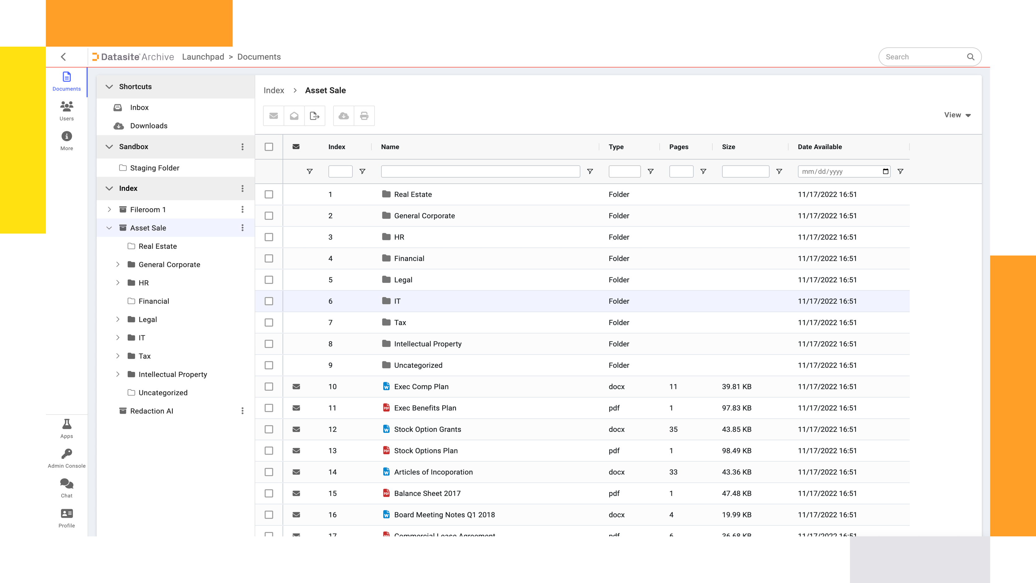 VDR provider Datasite Archive™ asset sale