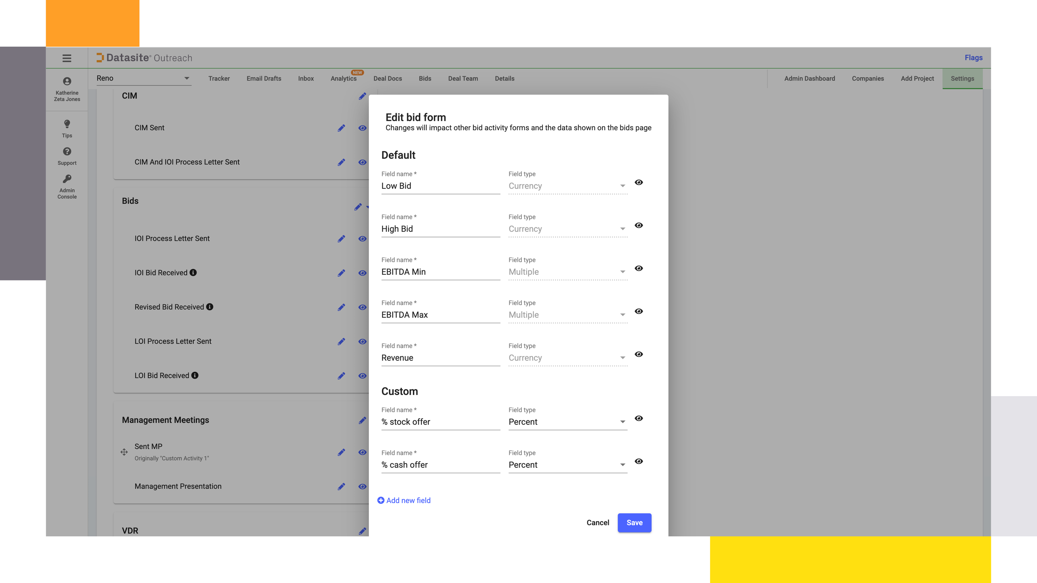 Secure data room provider Datasite Outreach™ edit bid form