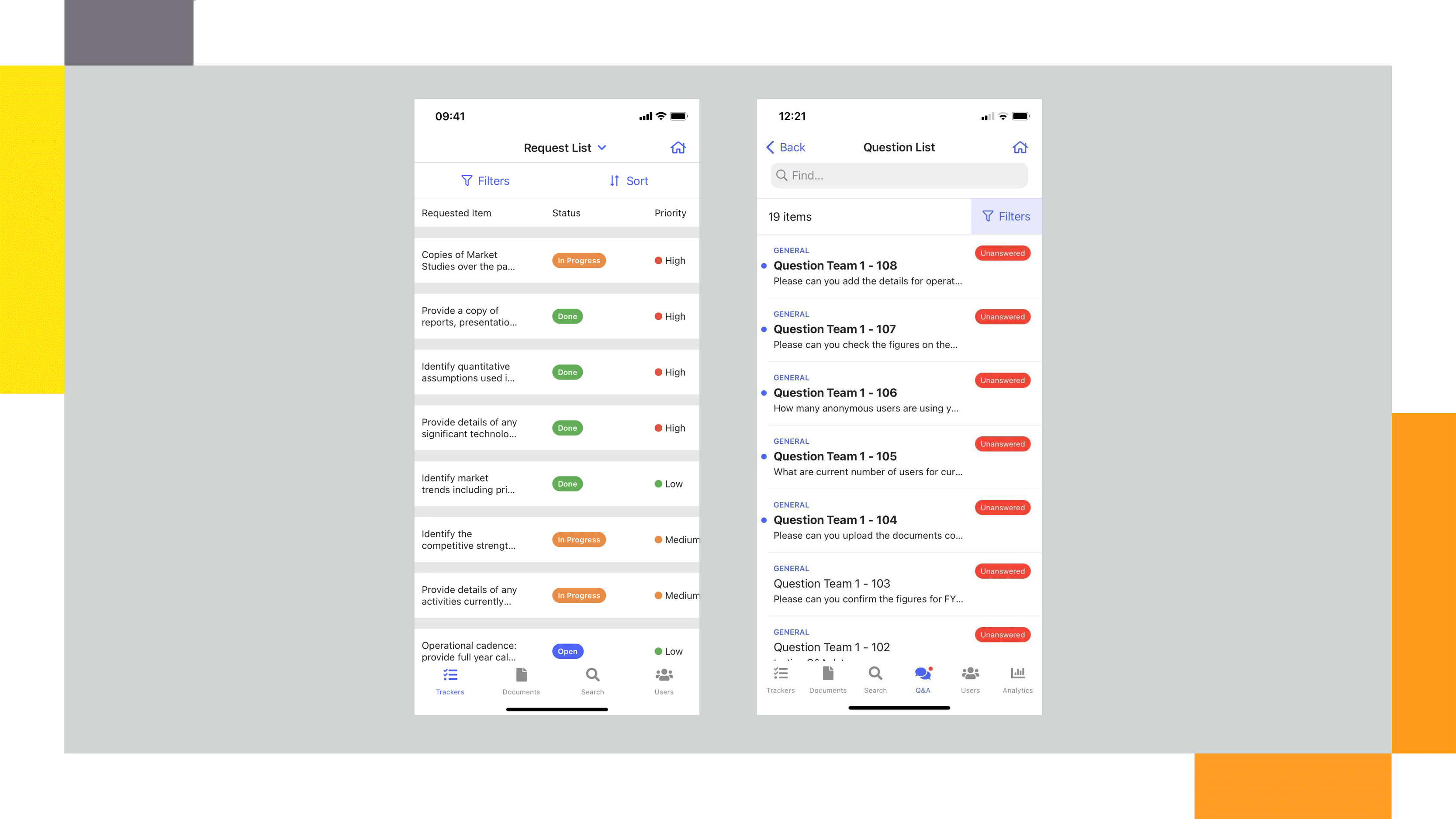 Virtual data rooms for M&A Datasite mobile app request list