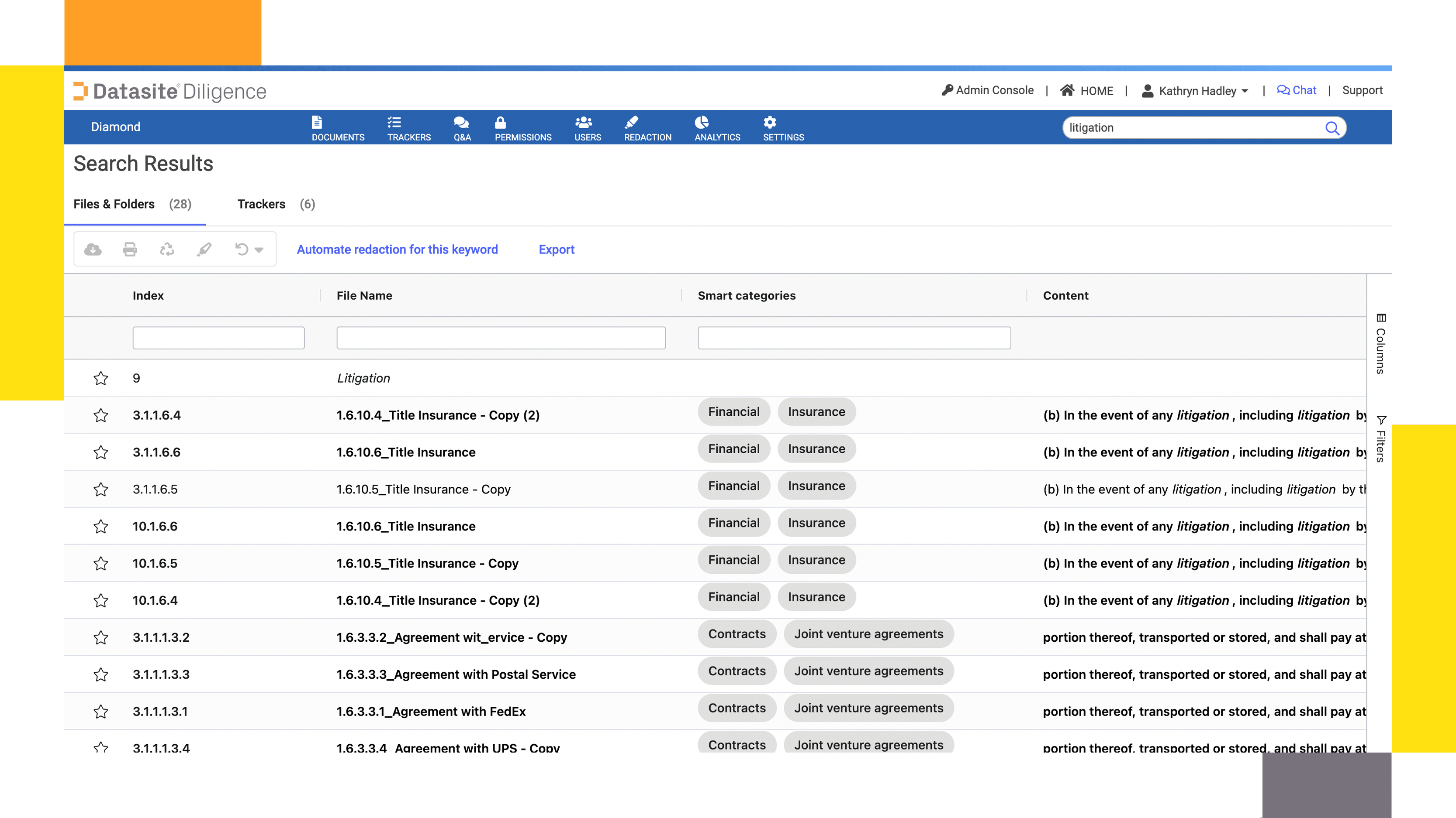 Virtual data rooms for M&A Datasite Diligence™ search results, finance insurance