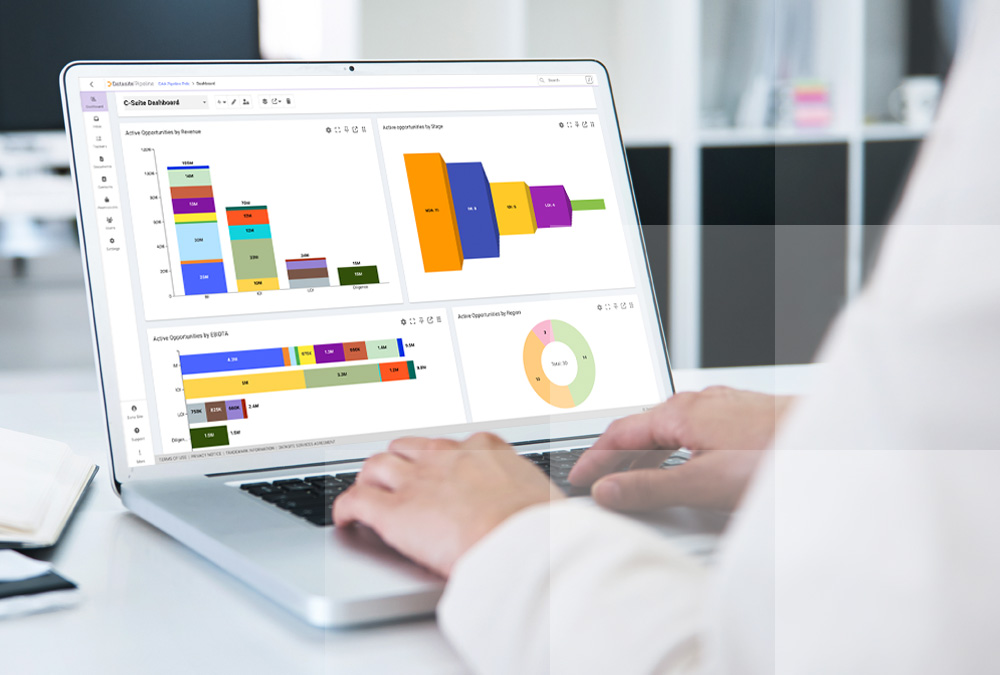 Laptop screen showing Datasite's virtual data room dashboard